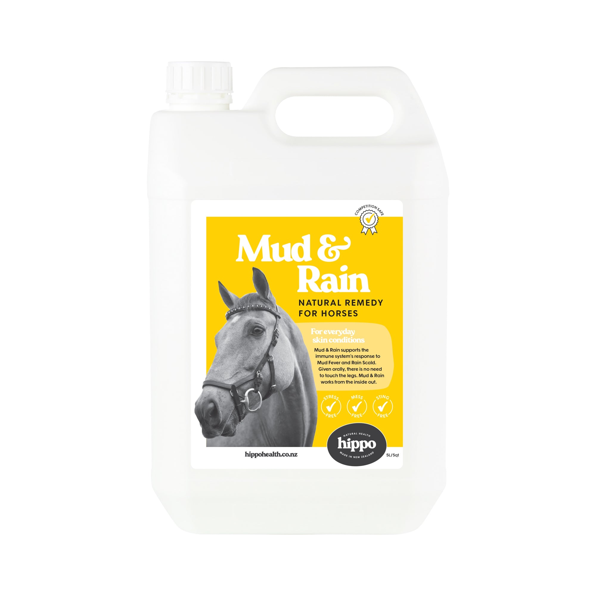 Mud & Rain for Horses (5L) is a ground-breaking natural supplement for horses can be used for greasy heel, mud fever or rain scald/rot.